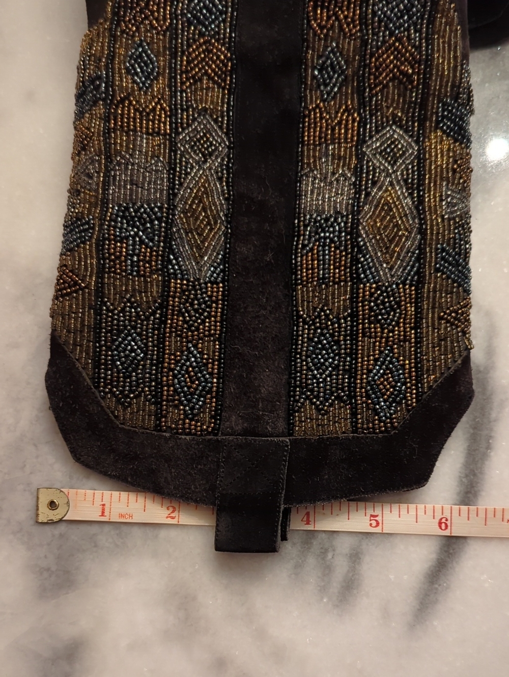 Vintage Caparros dark brown suede Western boots-intricate multi-colored Beading - Picture 9 of 9